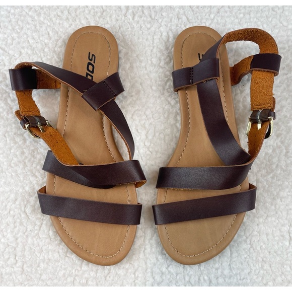 SODA • Borgo Brown/Tan Ankle Strap Flat Sandals - Picture 6 of 16